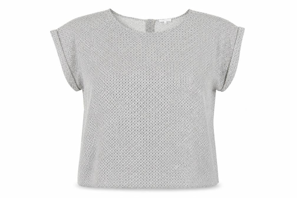 Rogers + Rogers Womens Grey Geometric Polyester Basic Blouse Size 30 Round Neck