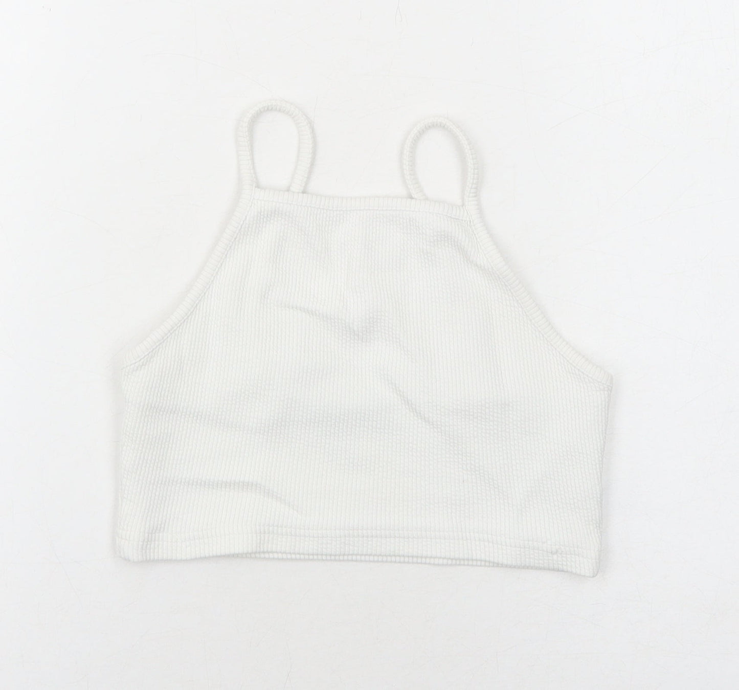 New Look Womens White Cotton Cropped Tank Size 8 Square Neck