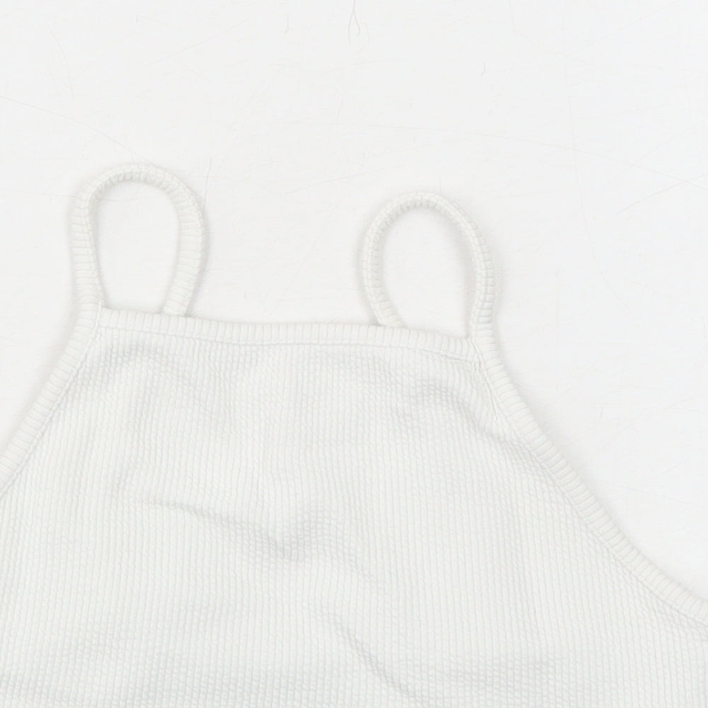 New Look Womens White Cotton Cropped Tank Size 8 Square Neck