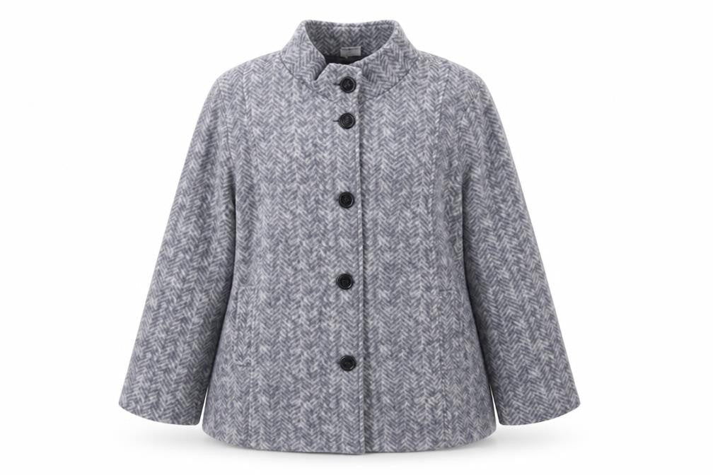 Anne De Lancay Womens Grey Geometric Jacket Size L Button