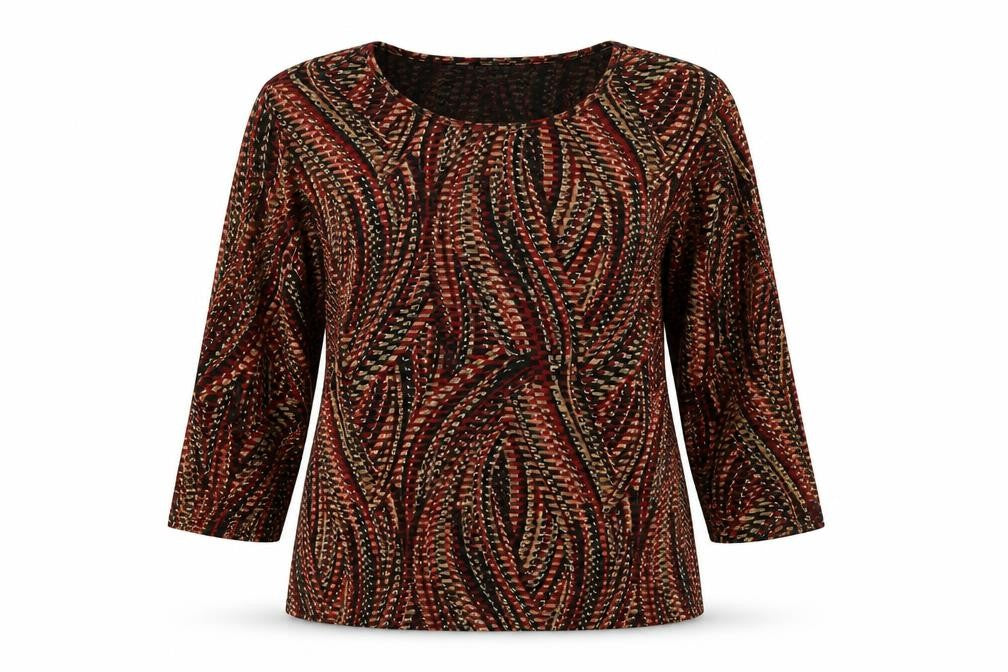 Allison Daley Womens Black Geometric Polyester Basic Blouse Size L Round Neck