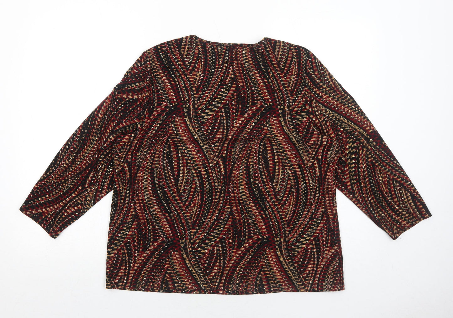 Allison Daley Womens Black Geometric Polyester Basic Blouse Size L Round Neck
