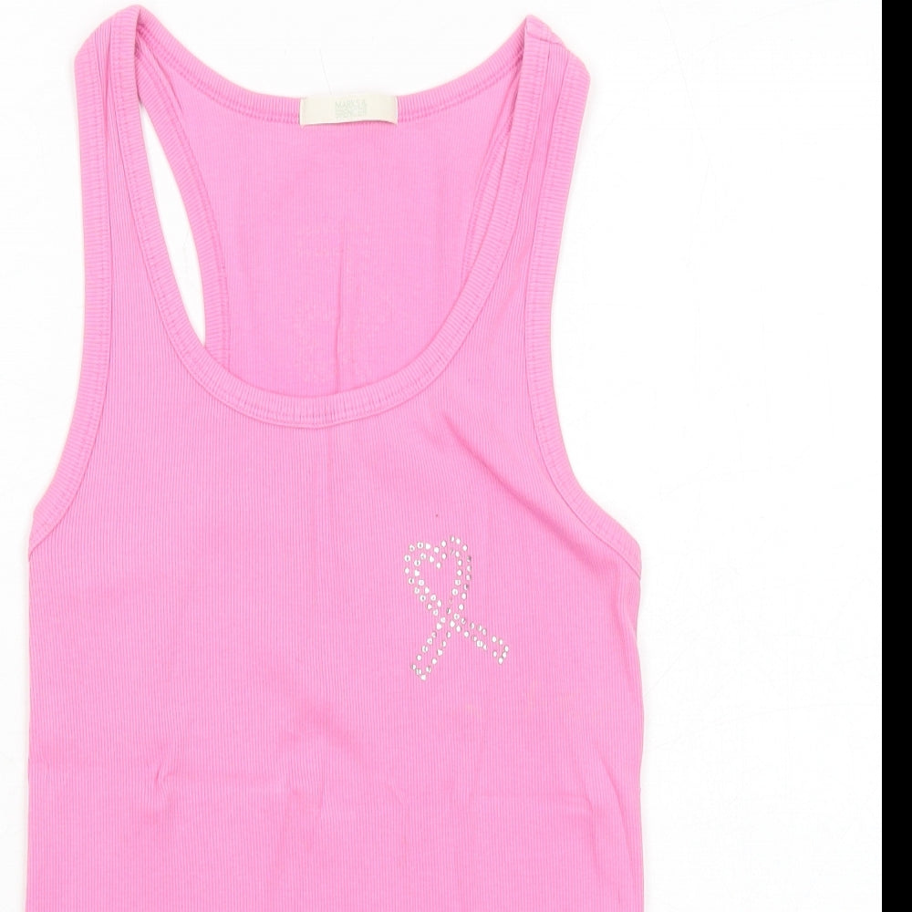 Marks and Spencer Womens Pink Cotton Basic Tank Size 16 Round Neck