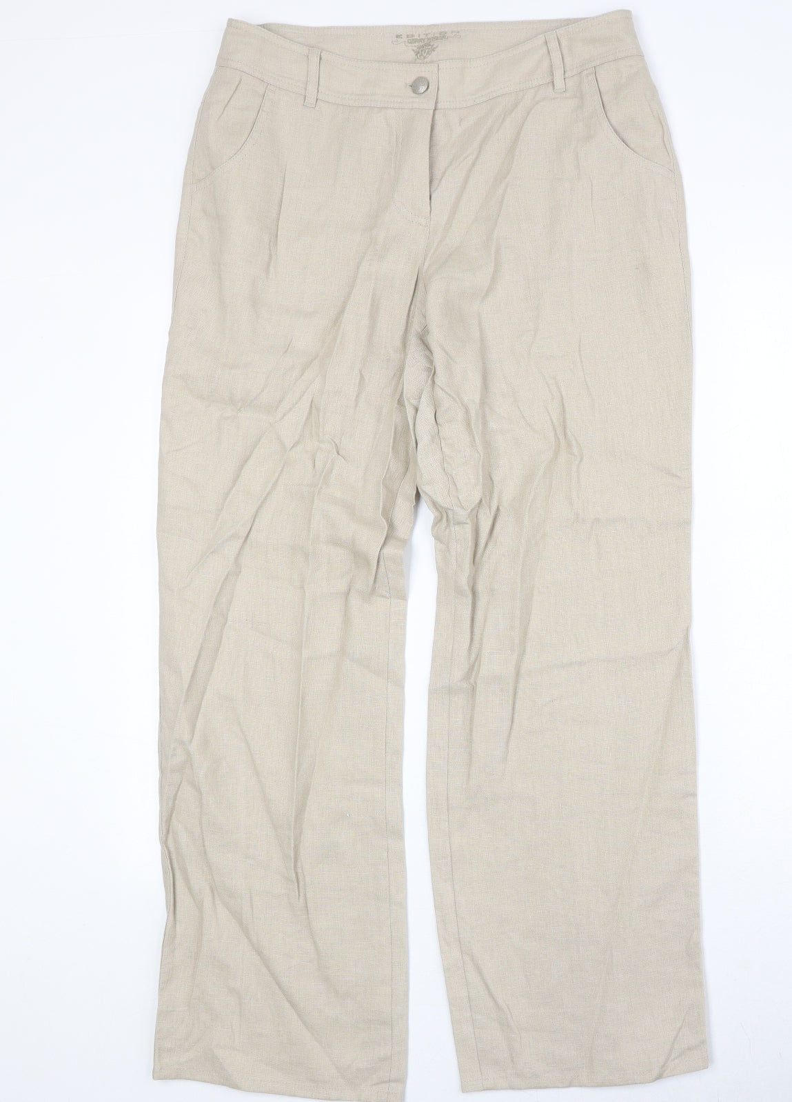 Gerry Weber Womens Beige Linen Trousers Size 14 Regular Zip