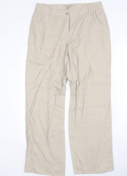 Gerry Weber Womens Beige Linen Trousers Size 14 Regular Zip
