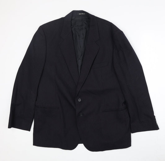 Marks and Spencer Mens Black Striped Wool Jacket Suit Jacket Size 44 Regular