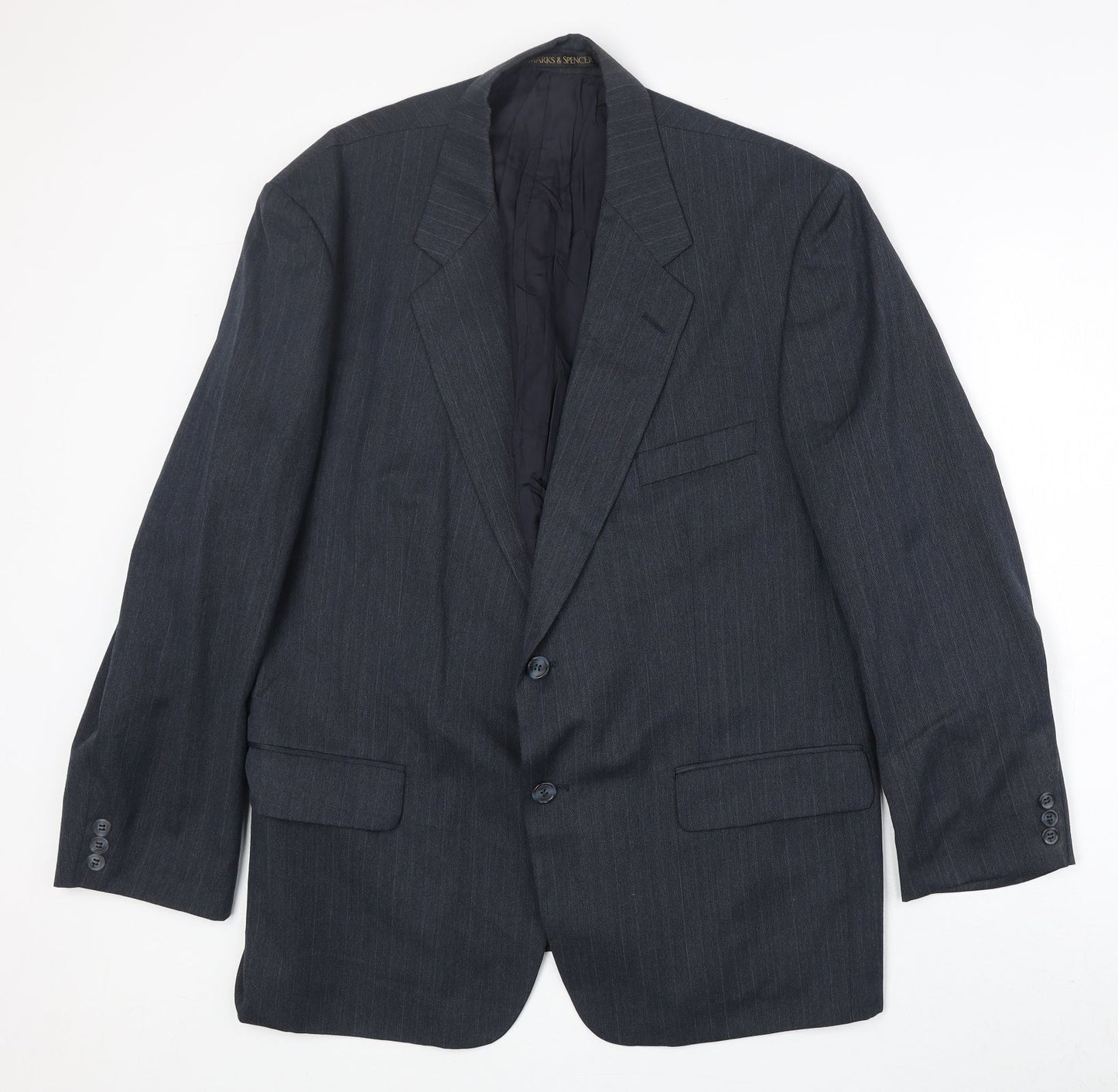 Marks and Spencer Mens Blue Striped Polyester Jacket Suit Jacket Size 44 Regular