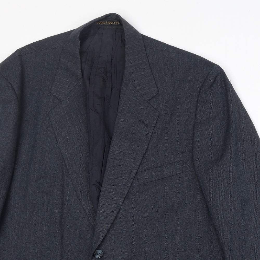 Marks and Spencer Mens Blue Striped Polyester Jacket Suit Jacket Size 44 Regular