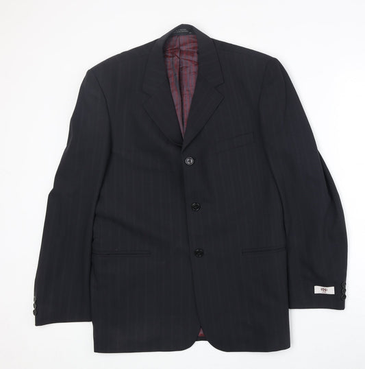 1880 Mens Black Striped Polyester Jacket Suit Jacket Size 36 Regular