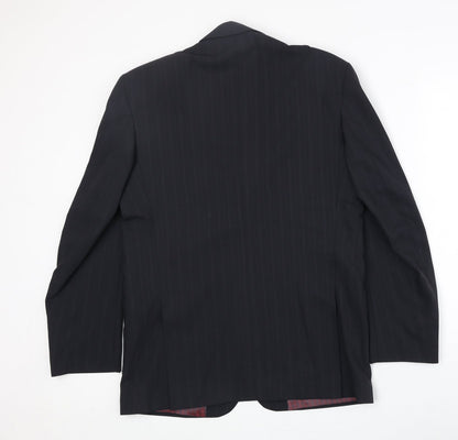 1880 Mens Black Striped Polyester Jacket Suit Jacket Size 36 Regular