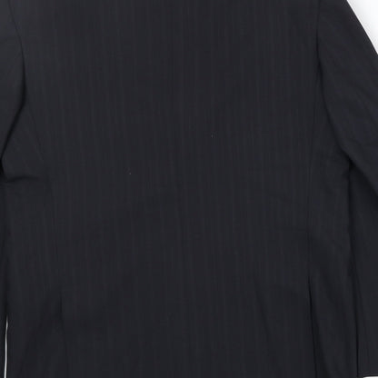 1880 Mens Black Striped Polyester Jacket Suit Jacket Size 36 Regular
