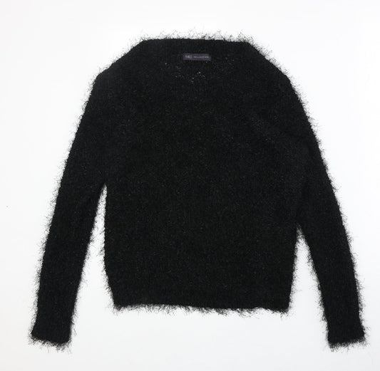 Marks and Spencer Womens Black Round Neck Herringbone Polyester Pullover Jumper Size 8