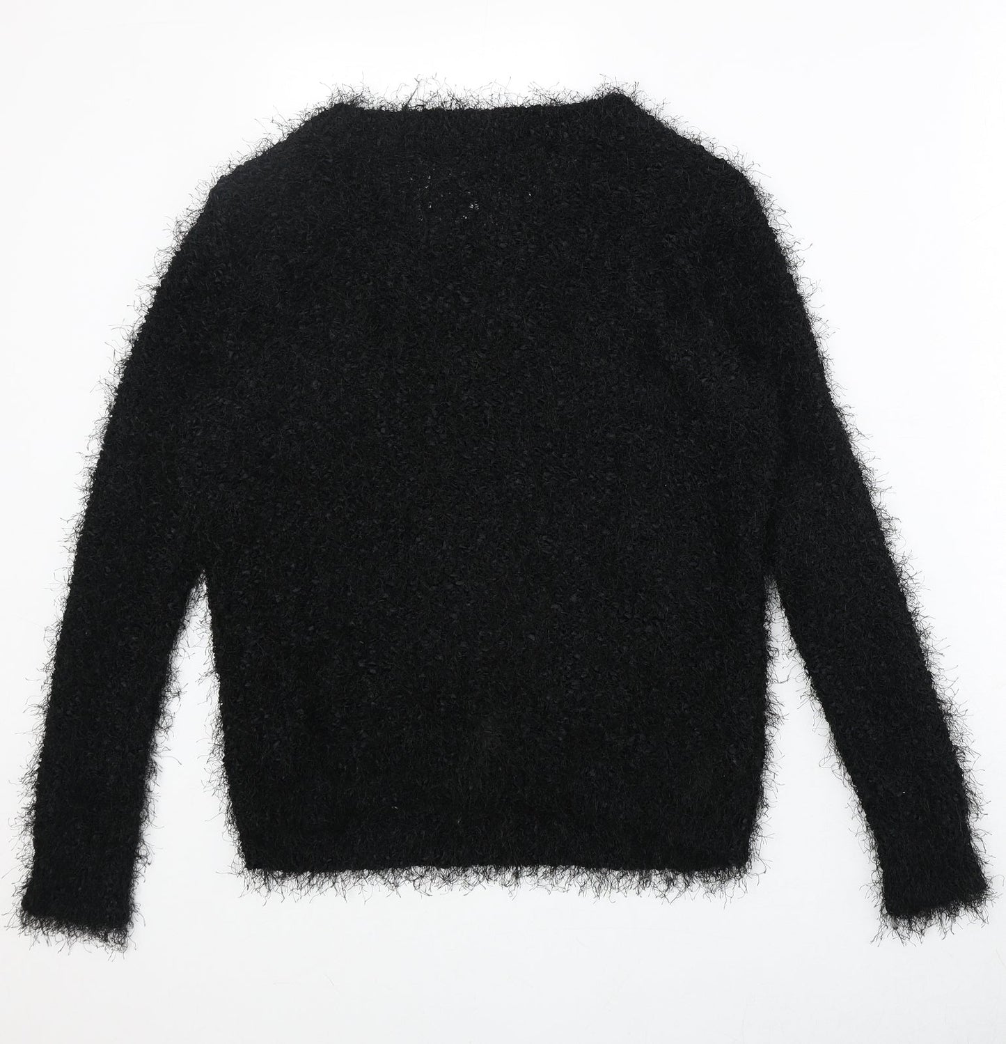 Marks and Spencer Womens Black Round Neck Herringbone Polyester Pullover Jumper Size 8
