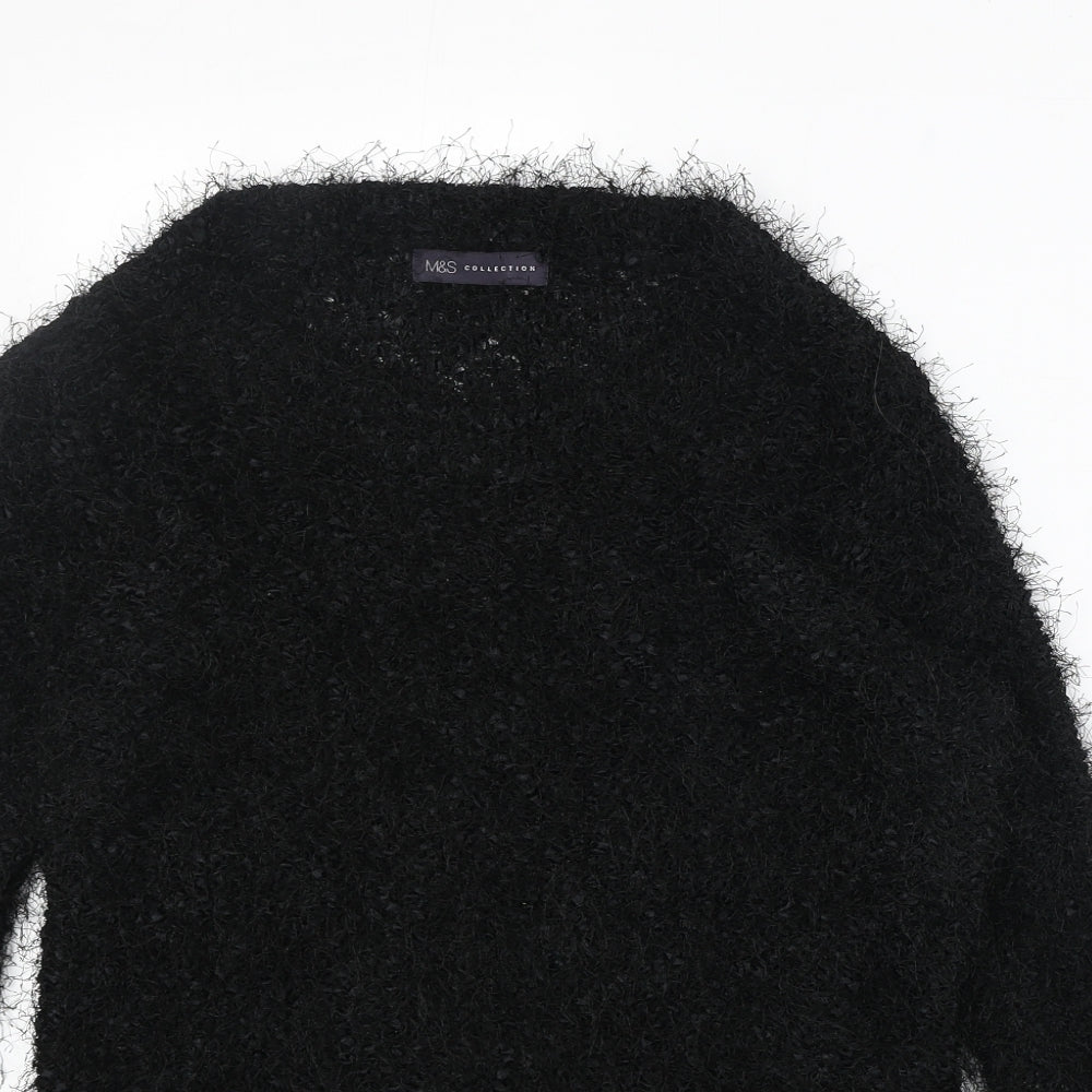 Marks and Spencer Womens Black Round Neck Herringbone Polyester Pullover Jumper Size 8