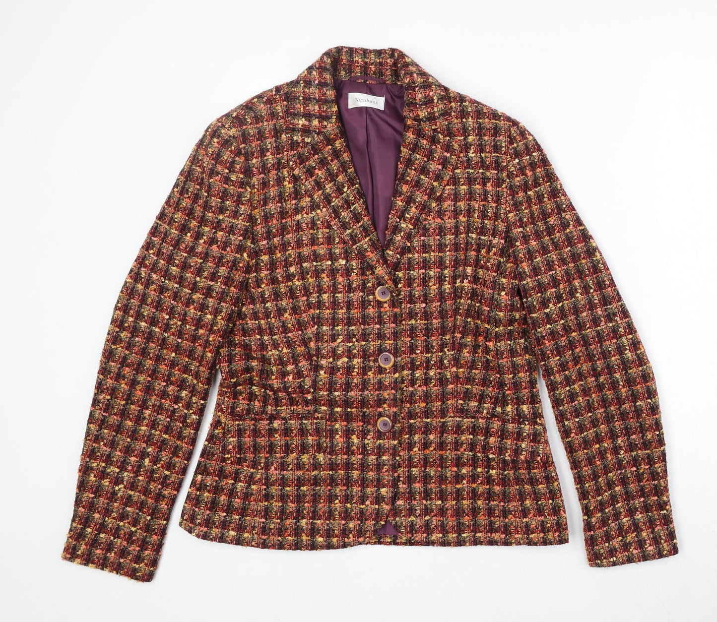 Neinhause Womens Multicoloured Check Acrylic Jacket Blazer Size 12