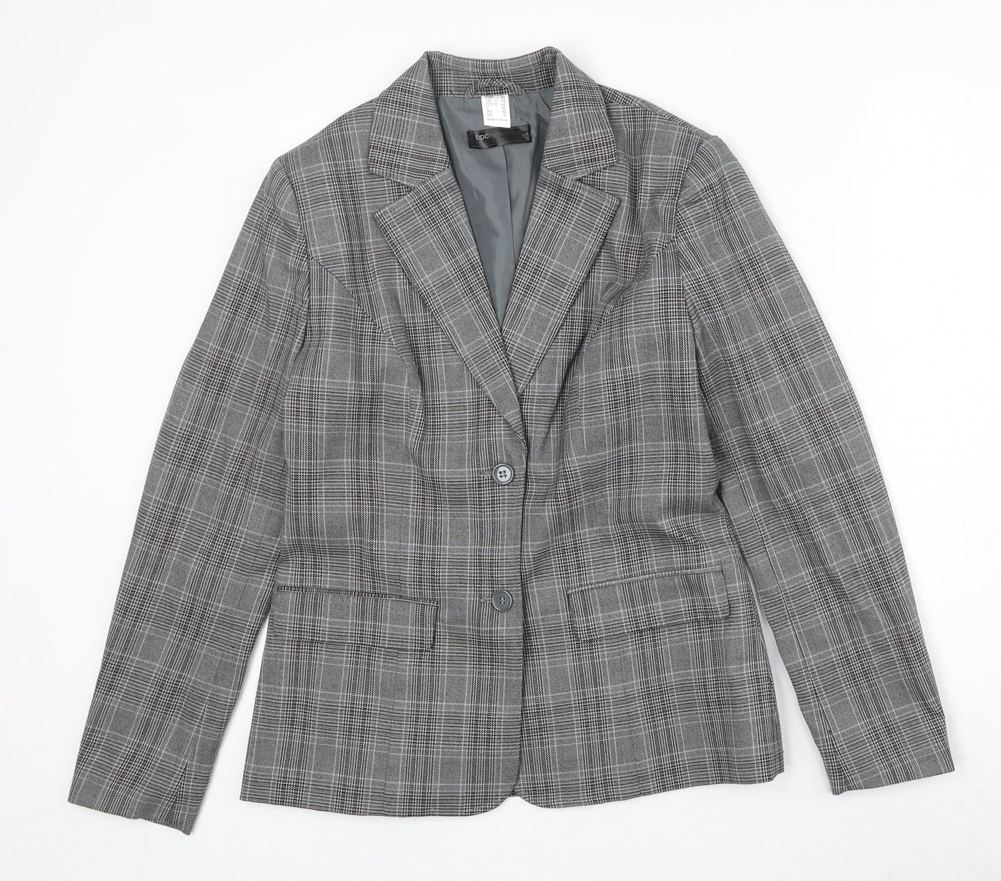 BPC Womens Grey Plaid Polyester Jacket Suit Jacket Size 14