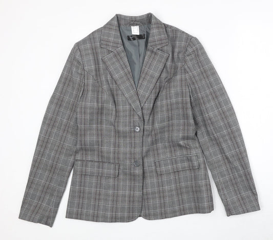 BPC Womens Grey Plaid Polyester Jacket Suit Jacket Size 14