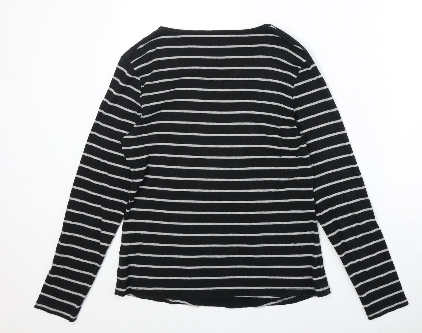 Arista Womens Black Striped Cotton Basic Blouse Size 14 Round Neck
