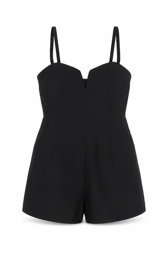 Vera & Lucy Womens Black Polyester Playsuit One-Piece Size M Zip