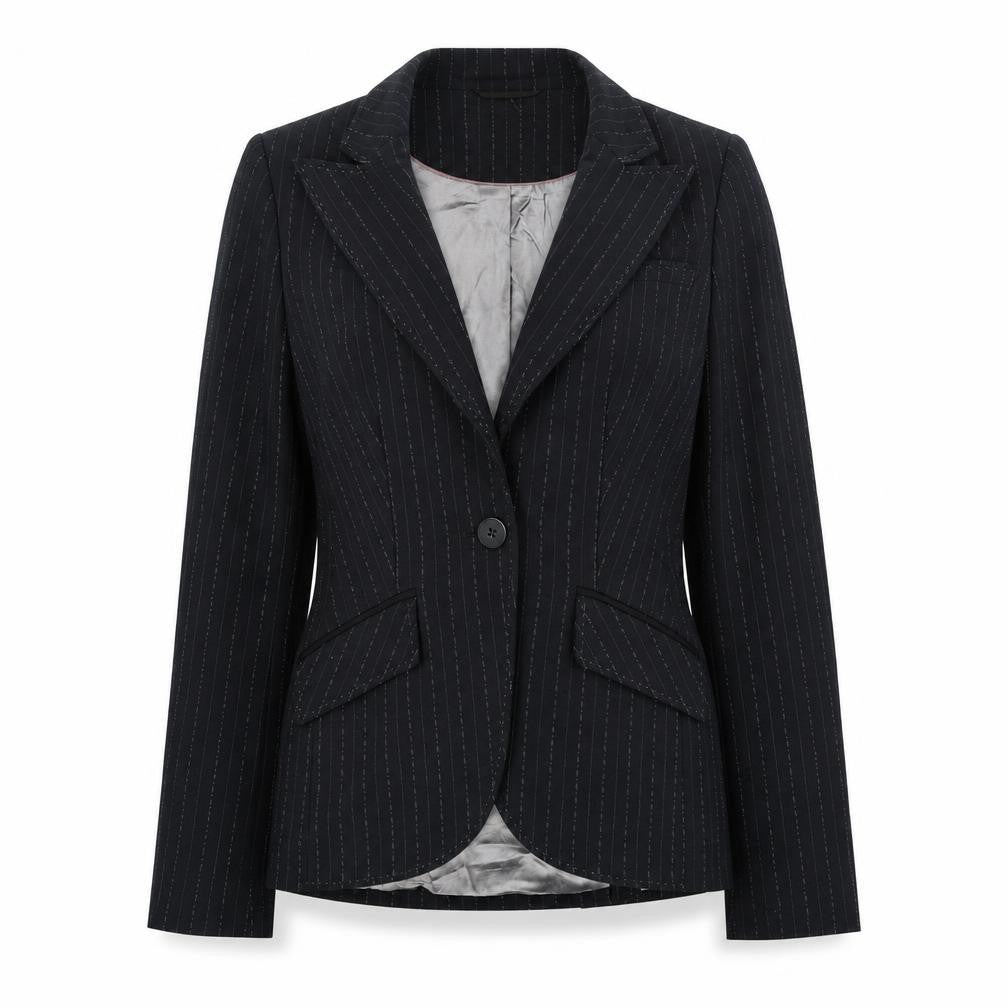 NEXT Womens Black Pinstripe Polyester Jacket Suit Jacket Size 10