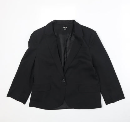 Additional front view of ASOS women’s black polyester jacket blazer, size UK 12