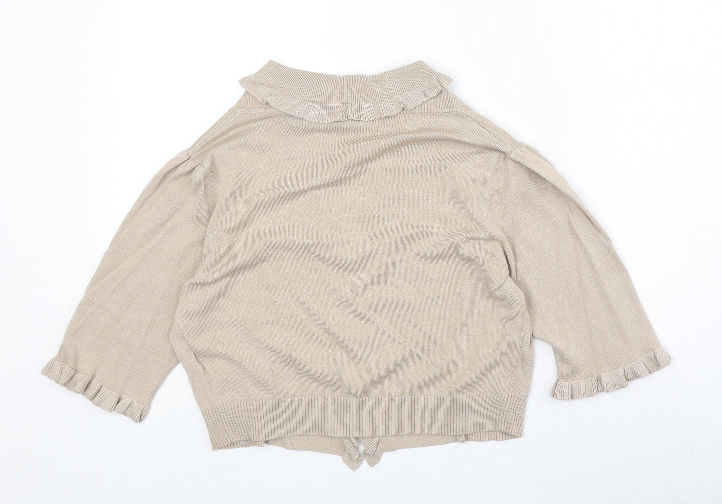 Text Womens Beige Round Neck Viscose Cardigan Jumper Size M