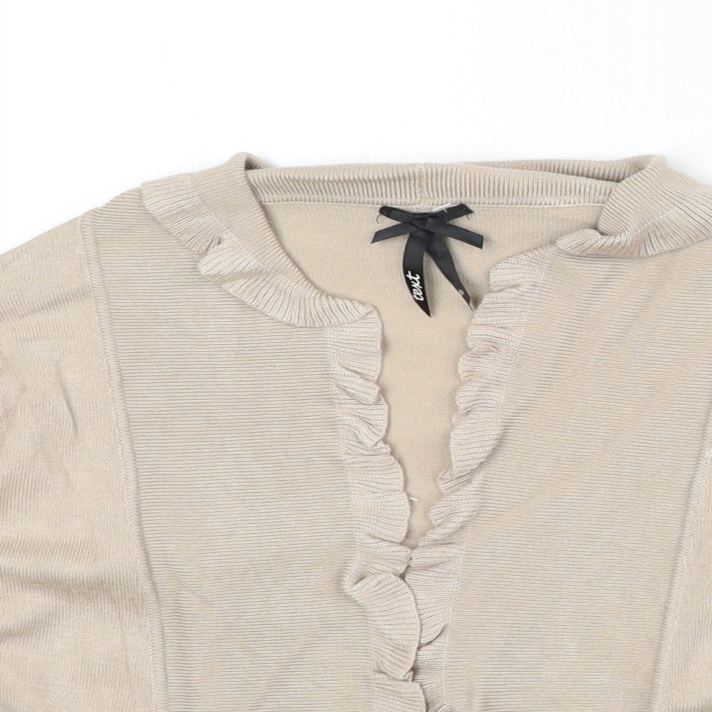 Text Womens Beige Round Neck Viscose Cardigan Jumper Size M