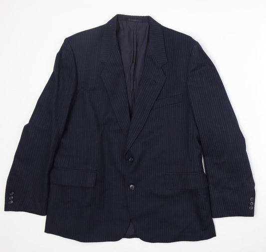 BHS Mens Blue Striped Wool Jacket Suit Jacket Size 42 Regular