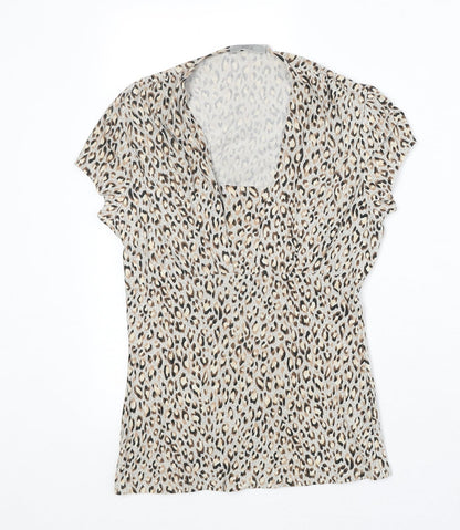 Marks & Spencer Womens Beige Geometric Polyester Basic Blouse Size 12 Round Neck