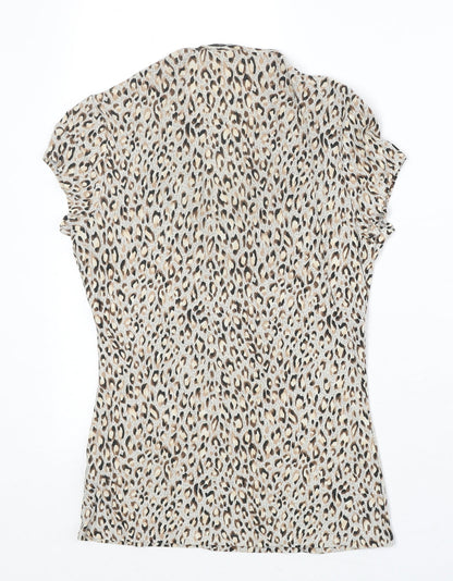 Marks & Spencer Womens Beige Geometric Polyester Basic Blouse Size 12 Round Neck