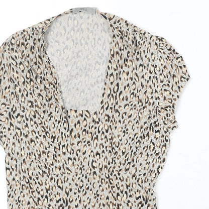 Marks & Spencer Womens Beige Geometric Polyester Basic Blouse Size 12 Round Neck