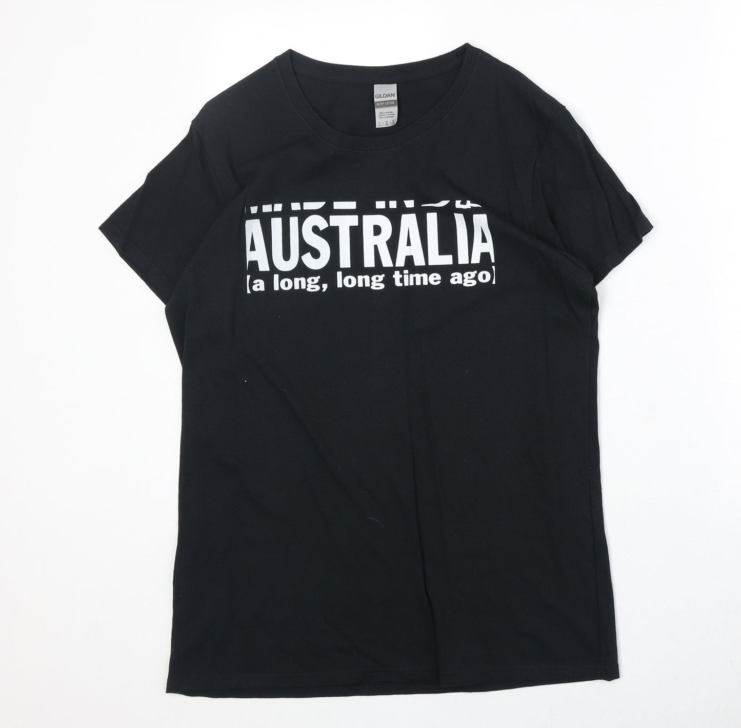 Gildan Mens Black Cotton T-Shirt Size L Round Neck - Australia