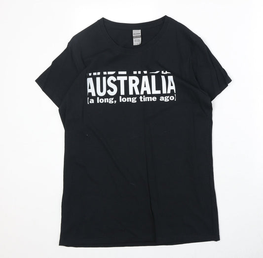 Gildan Mens Black Cotton T-Shirt Size L Round Neck - Australia