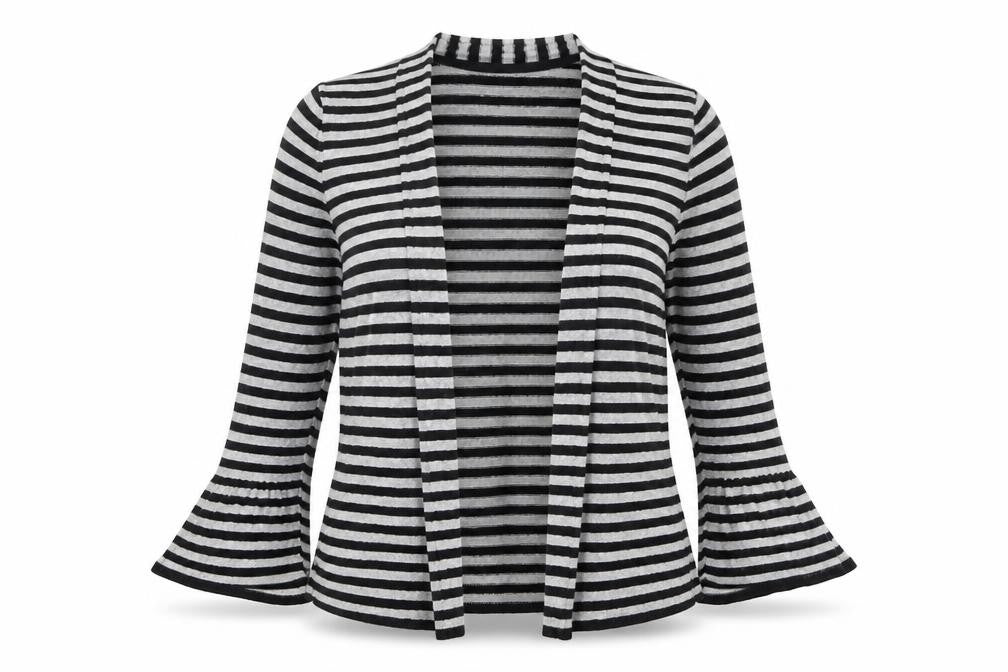 Marks & Spencer Womens Black V-Neck Striped Viscose Cardigan Jumper Size 8