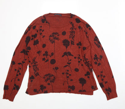 Marks & Spencer Womens Orange Round Neck Floral Viscose Pullover Jumper Size 12