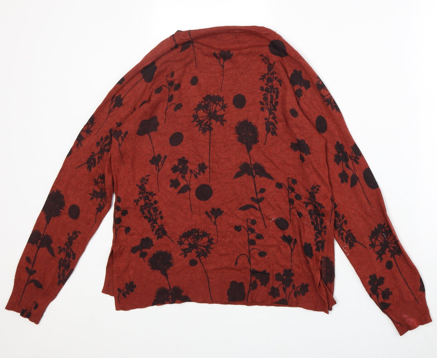 Marks and Spencer Womens Orange Round Neck Floral Viscose Pullover Jumper Size 12