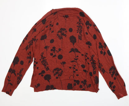 Marks & Spencer Womens Orange Round Neck Floral Viscose Pullover Jumper Size 12