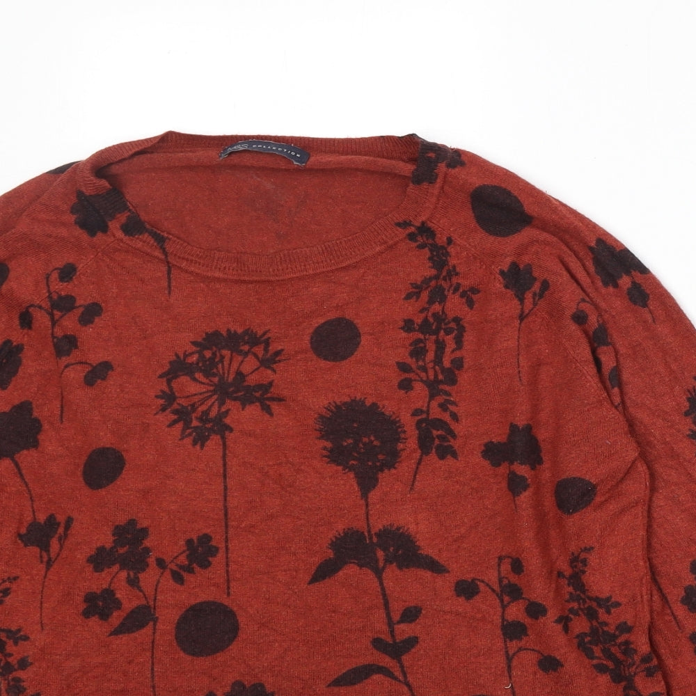 Marks and Spencer Womens Orange Round Neck Floral Viscose Pullover Jumper Size 12