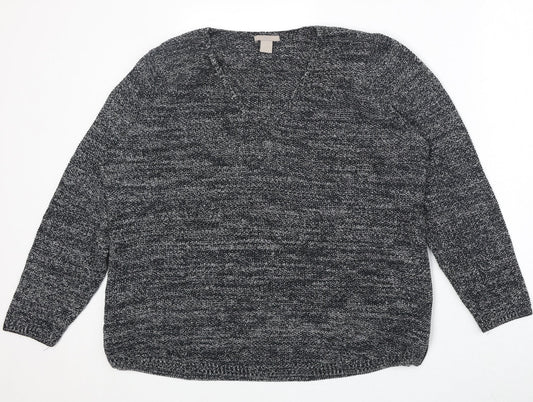 H&M Womens Grey V-Neck Cotton Pullover Jumper Size L