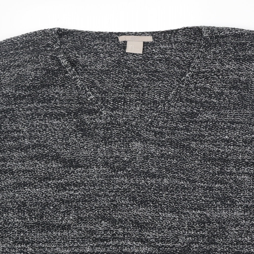 H&M Womens Grey V-Neck Cotton Pullover Jumper Size L