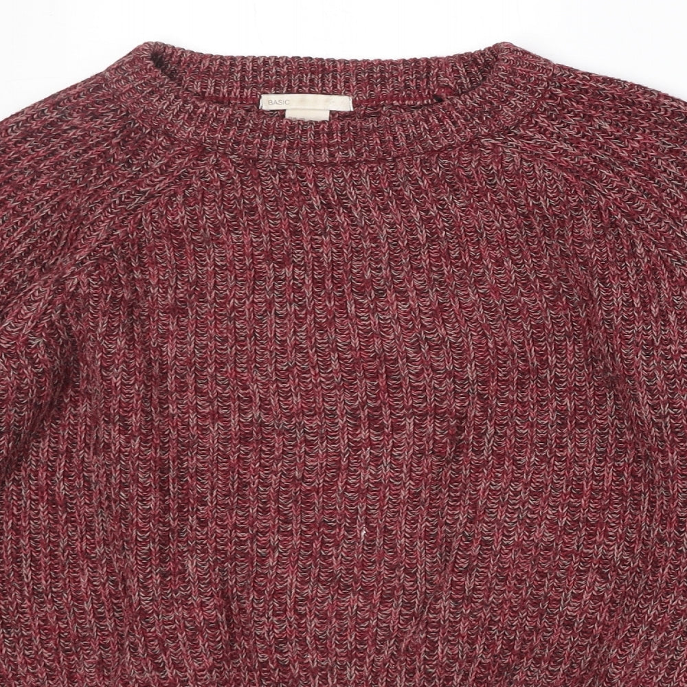 H&M Womens Red Round Neck Cotton Pullover Jumper Size XS
