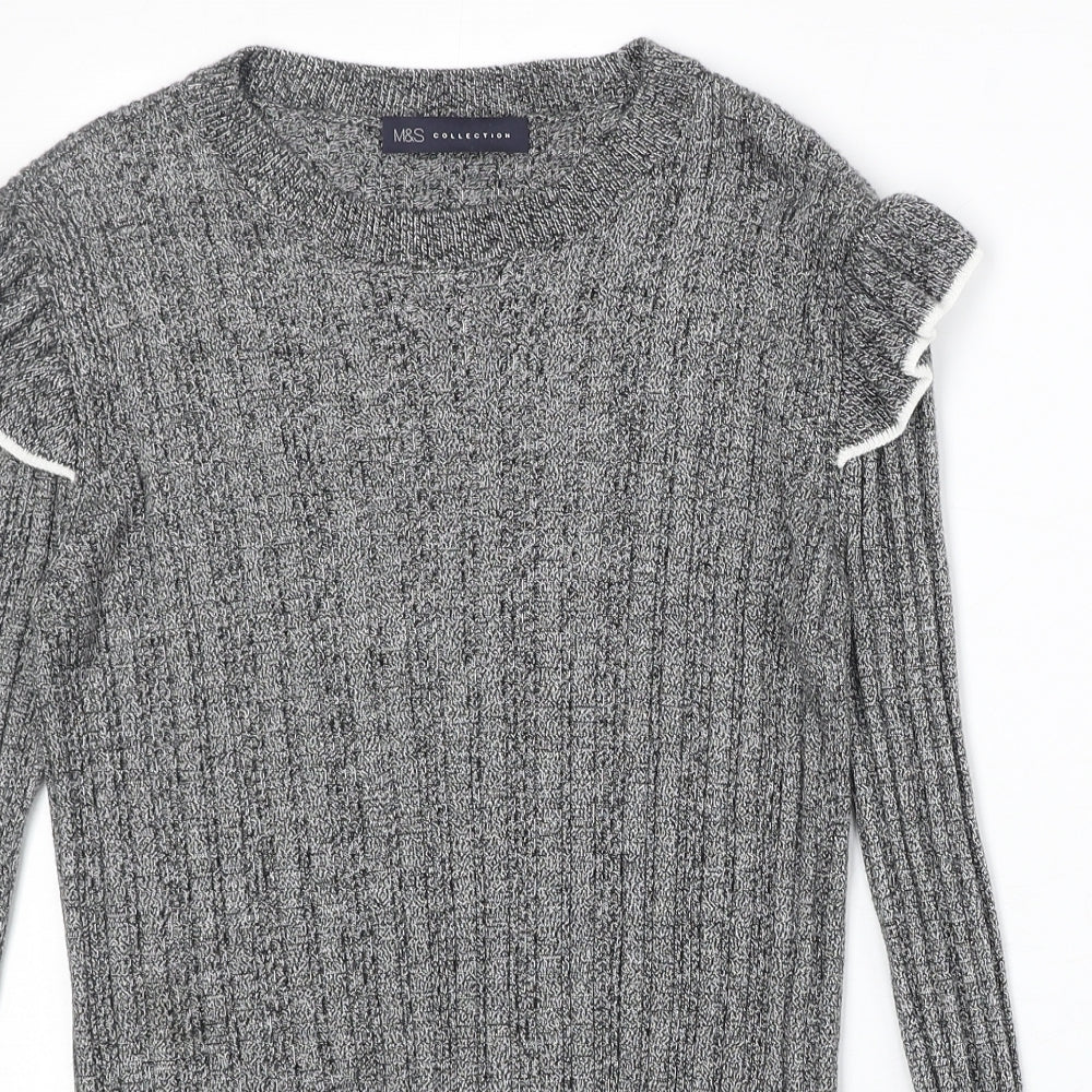 Marks and Spencer Womens Grey Round Neck Acrylic Pullover Jumper Size 8 Pullover