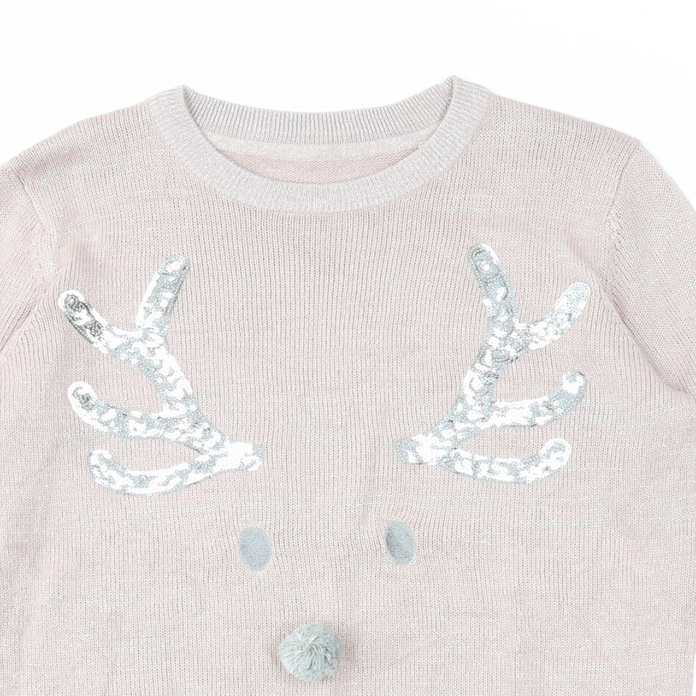 Blooming Marvellous Womens Pink Round Neck Acrylic Pullover Jumper Size M - Reindeer