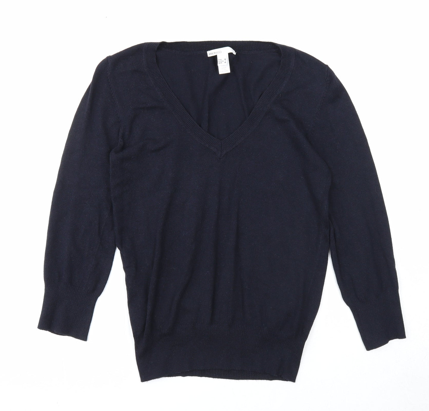 Mango Womens Blue V-Neck Viscose Pullover Jumper Size M