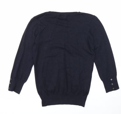 Mango Womens Blue V-Neck Viscose Pullover Jumper Size M