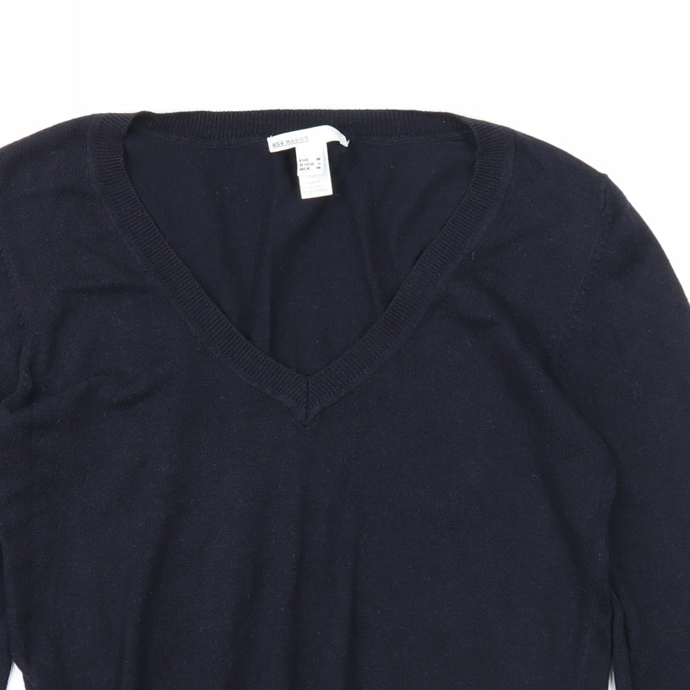 Mango Womens Blue V-Neck Viscose Pullover Jumper Size M