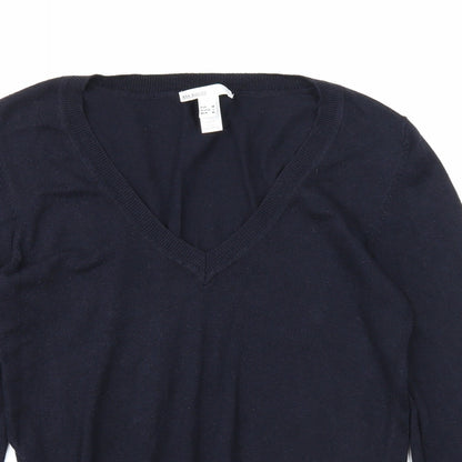 Mango Womens Blue V-Neck Viscose Pullover Jumper Size M