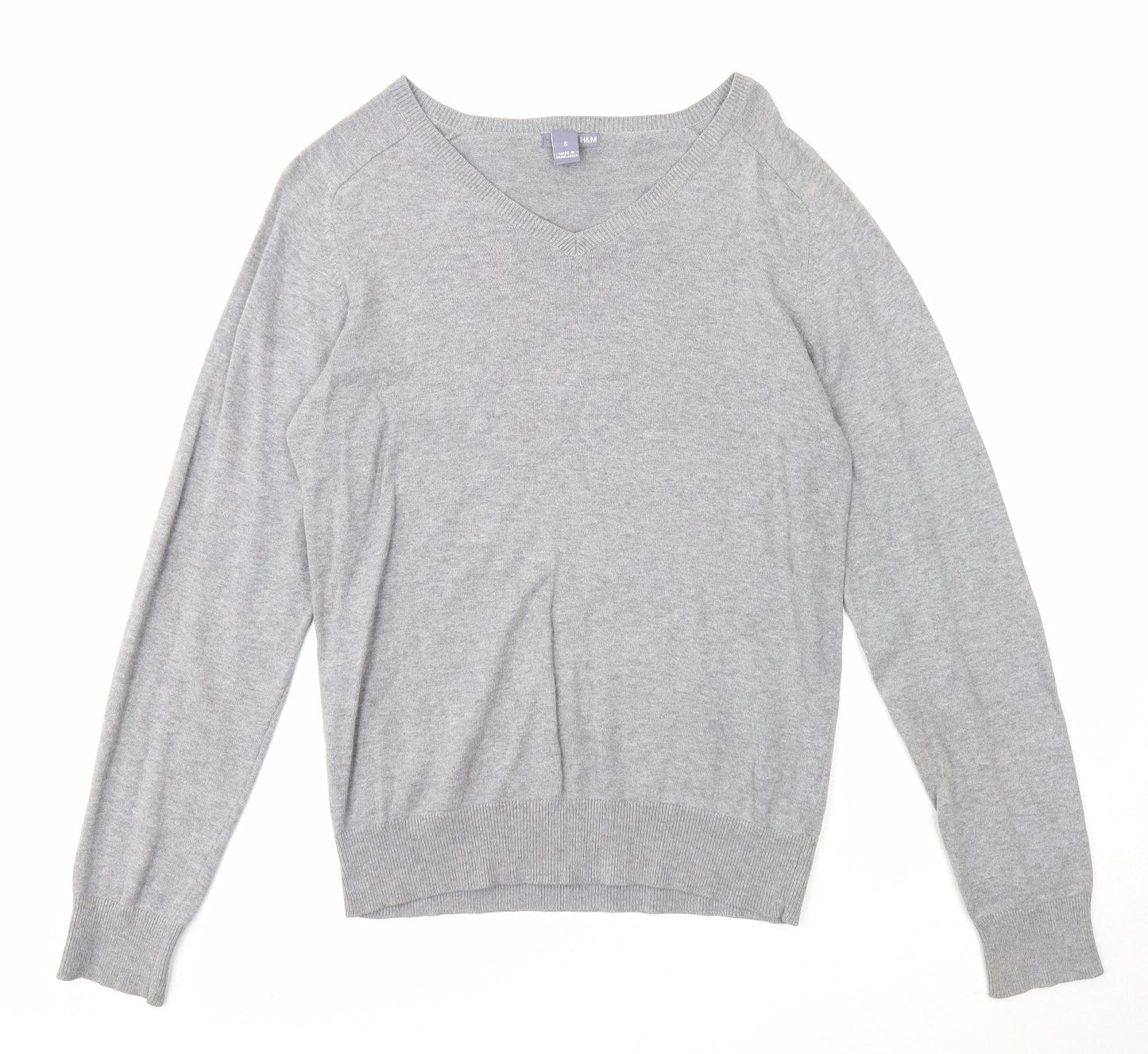 H&M Womens Grey V-Neck Cotton Pullover Jumper Size S