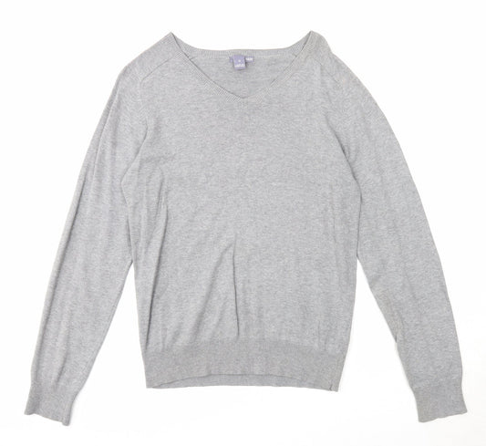 H&M Womens Grey V-Neck Cotton Pullover Jumper Size S
