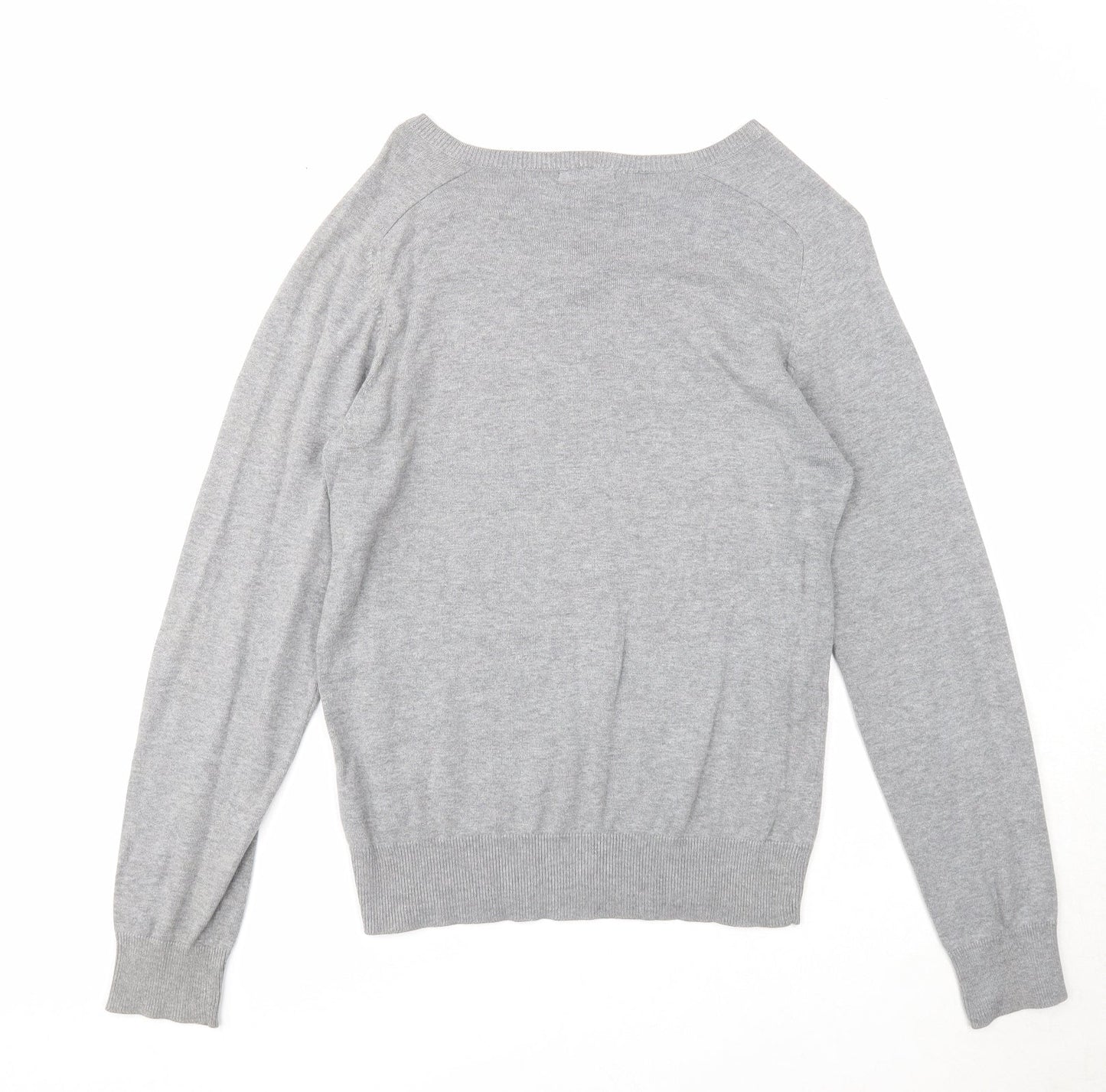 H&M Womens Grey V-Neck Cotton Pullover Jumper Size S